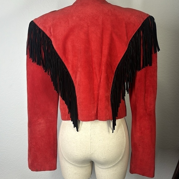 Tony Lama America red leather and suede fringe studded jacket vintage - Picture 3 of 16